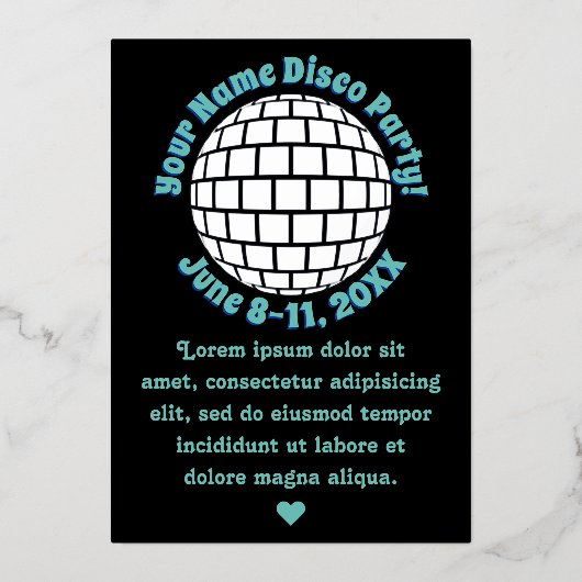 Retro Disco Bal PERSOONLIJK Zilver Folie Uitnodiging (Voorkant)