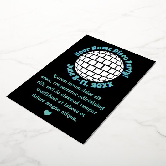 Retro Disco Bal PERSOONLIJK Zilver Folie Uitnodiging (Gedraaid)