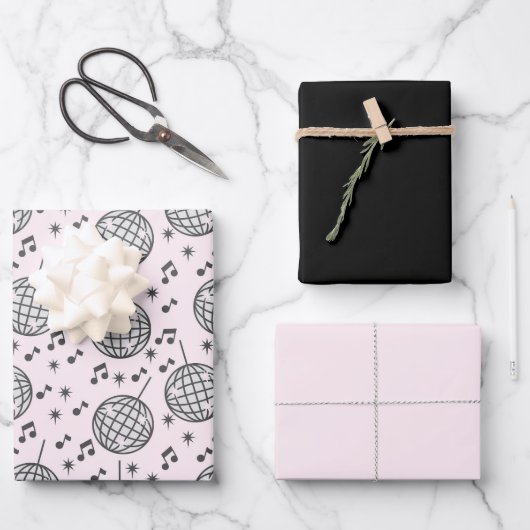 Retro Disco Bal Roze & Zwart Musical Wrapping Inpakpapier Vel (Voorkant)