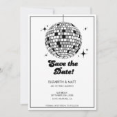 Retro Disco Bal Save The Date Zwart Wit Kaart (Voorkant)