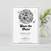 Retro Disco Bal Save The Date Zwart Wit Kaart (Staand voorkant)