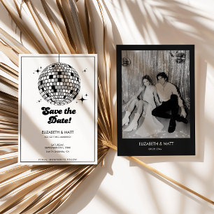 Retro Disco Bal Save The Date Zwart Wit Kaart