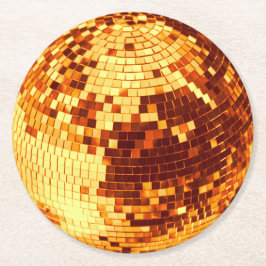 Retro disco bal sparkle glitter goud verjaardag ronde kartonnen onderzetter