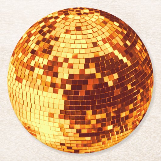 Retro disco bal sparkle glitter goud verjaardag ronde kartonnen onderzetter (Voorkant)