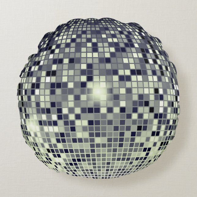 Retro Disco Bal Spiegel Rond Worp Kussen (Voorkant)