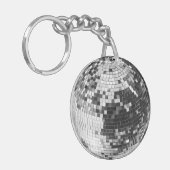 Retro disco bal sprankel glitter zilver verjaardag sleutelhanger (Voorkant Links)