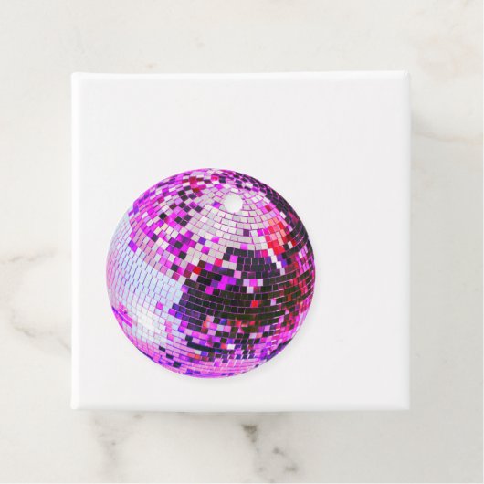 Retro disco bal sprankelen glitter roze verjaardag bedankjes labels (In situ)