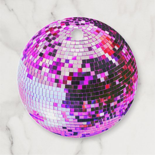 Retro disco bal sprankelen glitter roze verjaardag bedankjes labels (Voorkant)