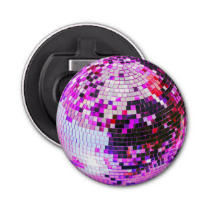 Retro disco bal sprankelen glitter roze verjaardag button flesopener