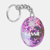 Retro disco bal sprankelen glitter roze verjaardag sleutelhanger (Voorkant Links)