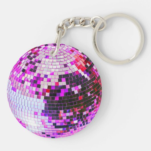 Retro disco bal sprankelen glitter roze verjaardag sleutelhanger (Achterkant)