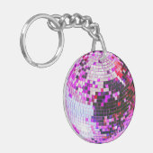Retro disco bal sprankelen glitter roze verjaardag sleutelhanger (Voorkant Links)