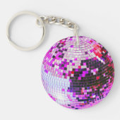 Retro disco bal sprankelen glitter roze verjaardag sleutelhanger (Voorkant)