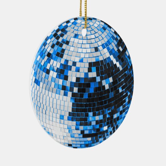 Retro disco bal sprankeling glitter blauw verjaard keramisch ornament (Rechts)