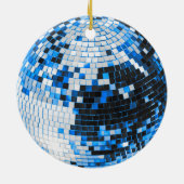 Retro disco bal sprankeling glitter blauw verjaard keramisch ornament (Achterkant)