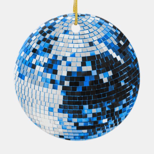 Retro disco bal sprankeling glitter blauw verjaard keramisch ornament (Achterkant)