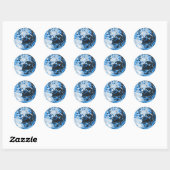 Retro disco bal sprankeling glitter blauw verjaard ronde sticker (Vel)