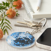 Retro disco bal sprankeling glitter blauw verjaard sleutelhanger (Voorkant Rechts)