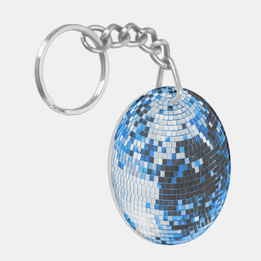 Retro disco bal sprankeling glitter blauw verjaard sleutelhanger (Voorkant Links)