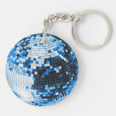 Retro disco bal sprankeling glitter blauw verjaard sleutelhanger (Achterkant)