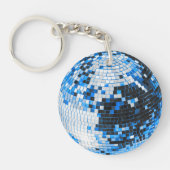 Retro disco bal sprankeling glitter blauw verjaard sleutelhanger (Voorkant)