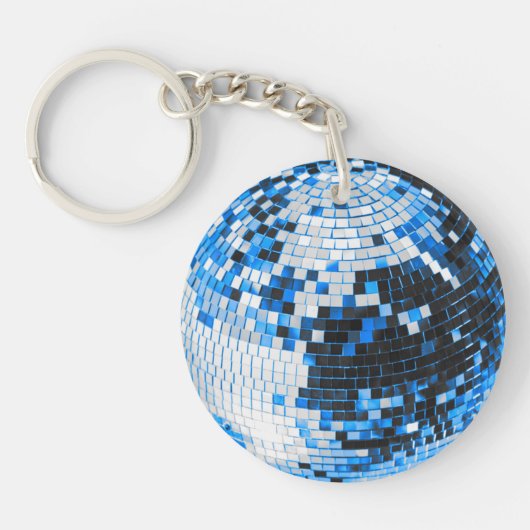 Retro disco bal sprankeling glitter blauw verjaard sleutelhanger (Voorkant)