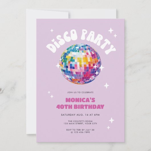 Retro Disco bal verjaardag uitnodiging (Voorkant)