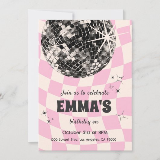 Retro Disco bal verjaardag uitnodiging (Voorkant)