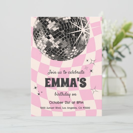 Retro Disco bal verjaardag uitnodiging (Staand voorkant)