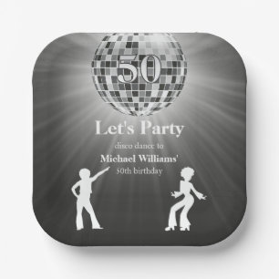 Retro Disco Bal Zwart Wit 50e Verjaardag Papieren Bordje