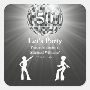 Retro Disco Bal Zwart Wit 50e Verjaardag Vierkante Sticker