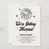 Retro Disco Bal Zwart Wit QR Code Trouwen Kaart (Voorkant)