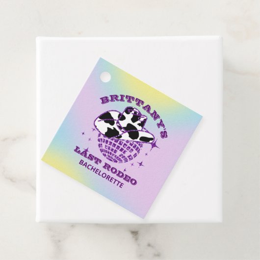 Retro Disco Ball Cowgirl Pet Bachelorette Bedankjes Labels (In situ)