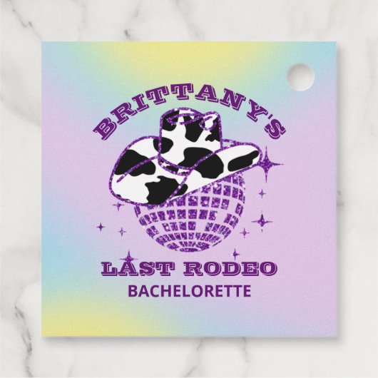 Retro Disco Ball Cowgirl Pet Bachelorette Bedankjes Labels (Achterkant)