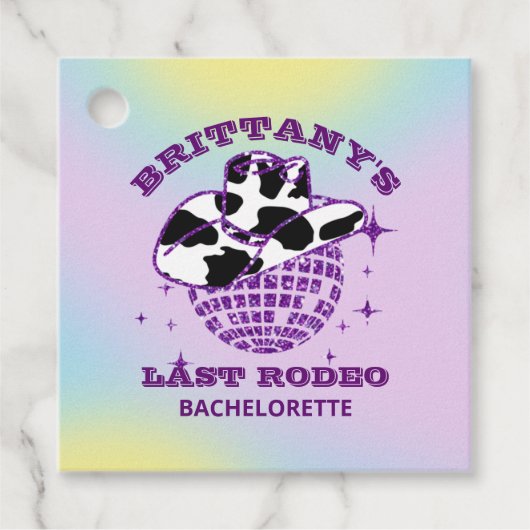 Retro Disco Ball Cowgirl Pet Bachelorette Bedankjes Labels (Voorkant)