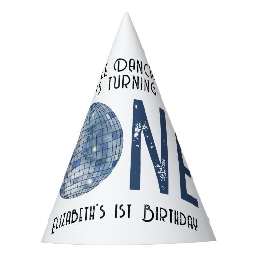 Retro Disco Ball First Birthday  Feesthoedjes (Voorkant)