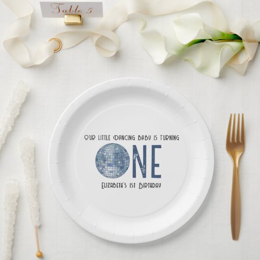 Retro Disco Ball First Birthday Party Papieren Bordje (Huwelijk)