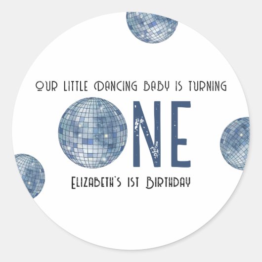 Retro Disco Ball First Birthday Party Ronde Sticker (Voorkant)