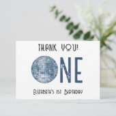 Retro Disco Ball First Birthday Party THANK YOU Bedankkaart (Staand voorkant)