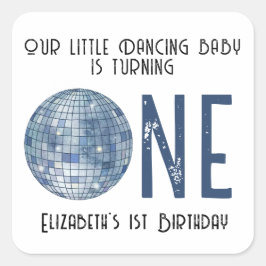 Retro Disco Ball First Birthday Party Vierkante Sticker