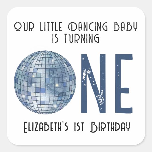 Retro Disco Ball First Birthday Party Vierkante Sticker (Voorkant)
