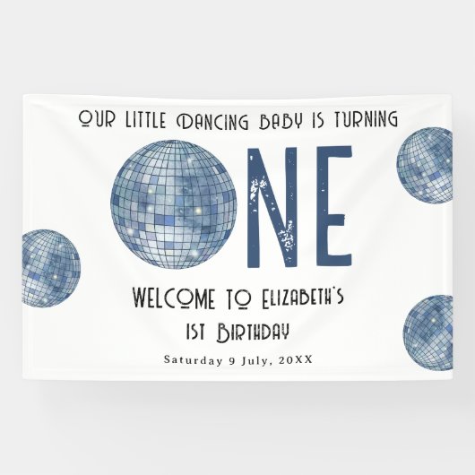 Retro Disco Ball First Year 1st Birthday Party Spandoek (Horizontaal)