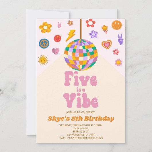 Retro Disco Ball Five is een vibe 5e verjaardagsfe Kaart (Voorkant)