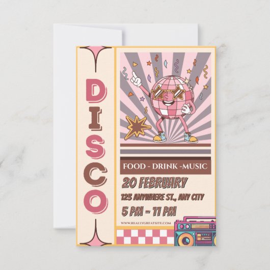 Retro Disco Ball Groovy 70s 80s Party Invitation Kaart (Voorkant)