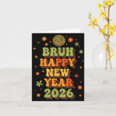 Retro Disco Ball Nye Shirt, Bruh Happy New Year 20 Kaart (Gele Bloem)