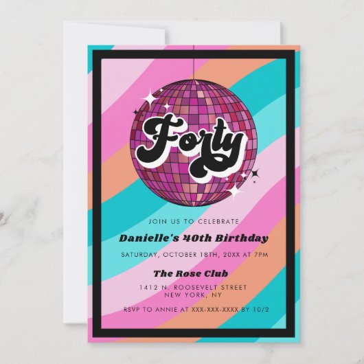 Retro Disco Ball Pink 40th Birthday Kaart (Voorkant)