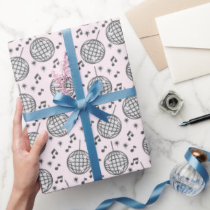 Retro Disco Ball Roze Musical Note Wrapping Paper Cadeaupapier