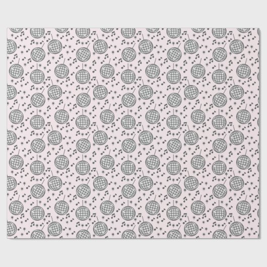 Retro Disco Ball Roze Musical Note Wrapping Paper Cadeaupapier (Vlak)