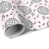 Retro Disco Ball Roze Musical Note Wrapping Paper Cadeaupapier (Rol Hoek)