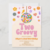 Retro Disco Ball Twee Groovy 2e Verjaardagsfeest Kaart (Voorkant)